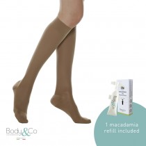 140 Denier moderate Support Knee High Socks 18-22 MmHg with 1 macadamia oil refill included 